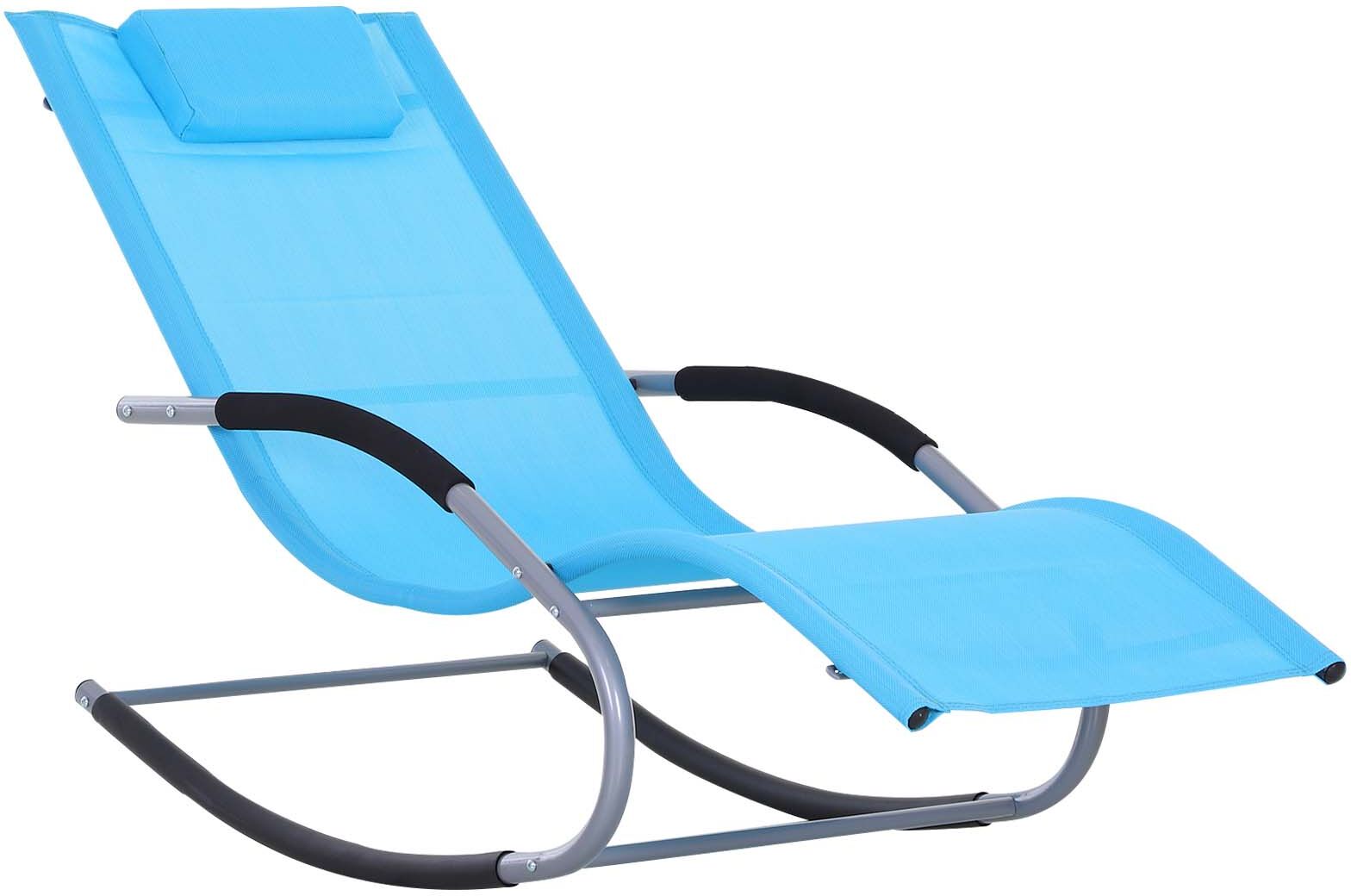 Outsunny Chaise Rocker Patio Lounge Chairs with Recliner w/ Detachable Pillow & Durable Weather-Fighting Fabric, Blue