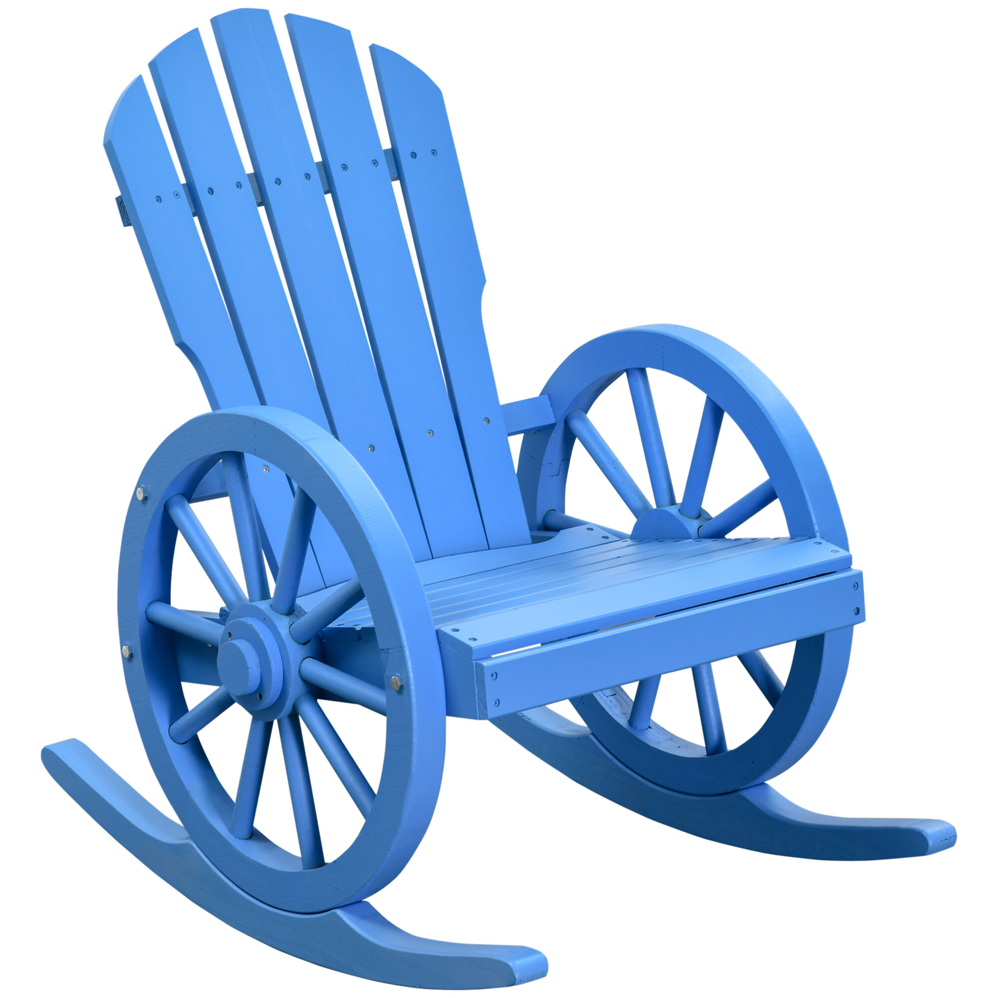 Outsunny Adirondack Rocking Chair with Slatted Design and Oversize Back for Porch, Poolside, or Garden Lounging, Blue