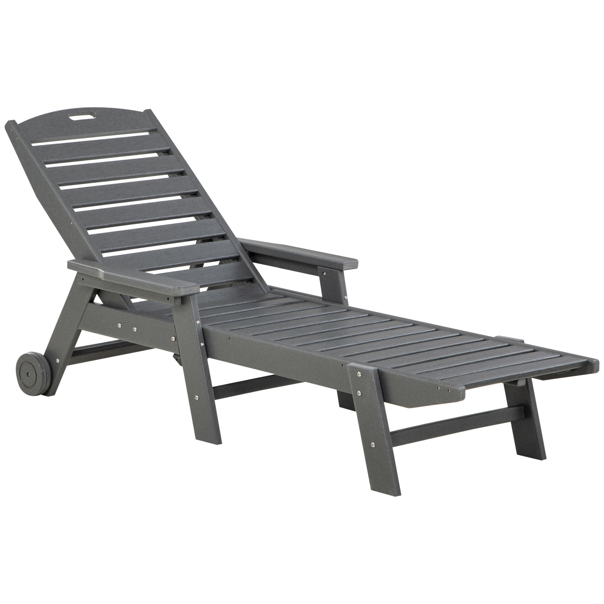 Outsunny Outdoor Chaise Lounge Chair Recliner Adjustable Back Wheels for Beach Poolside Patio in Light Gray   Aosom.com