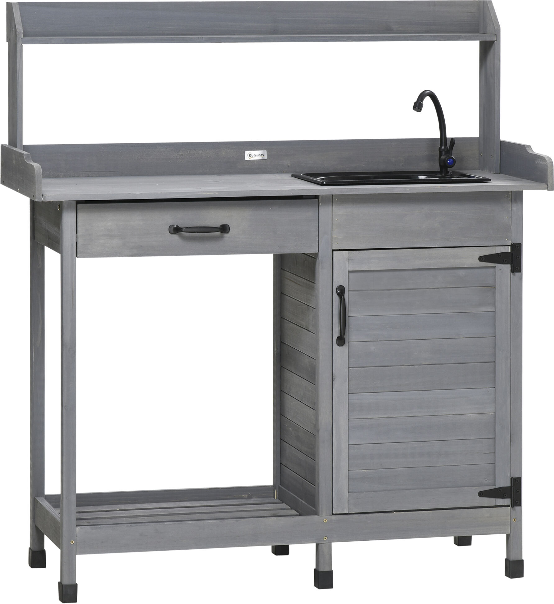 Outsunny Outdoor Potting Bench with Sink Faucet Hooks Storage Cabinet Garden Prep Table   Aosom.com