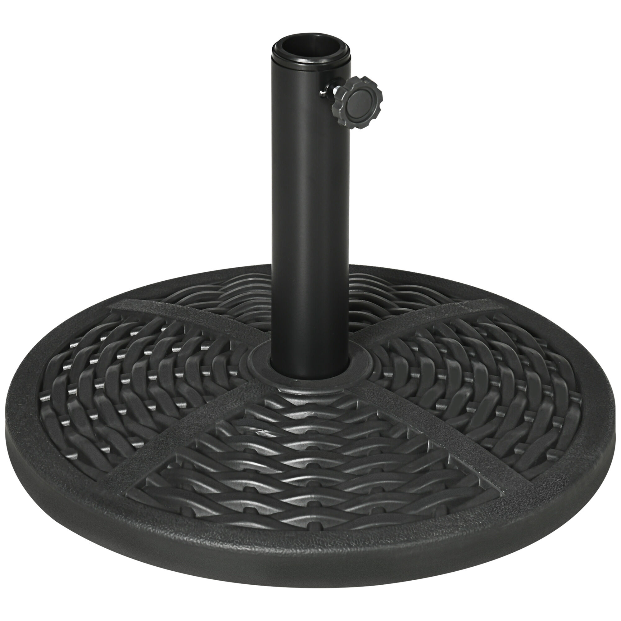 Outsunny 21 lbs. Outdoor Market Umbrella Base Holder, 18" Heavy Duty Round Umbrella Stand Pole with Rattan Design for Patio, Black