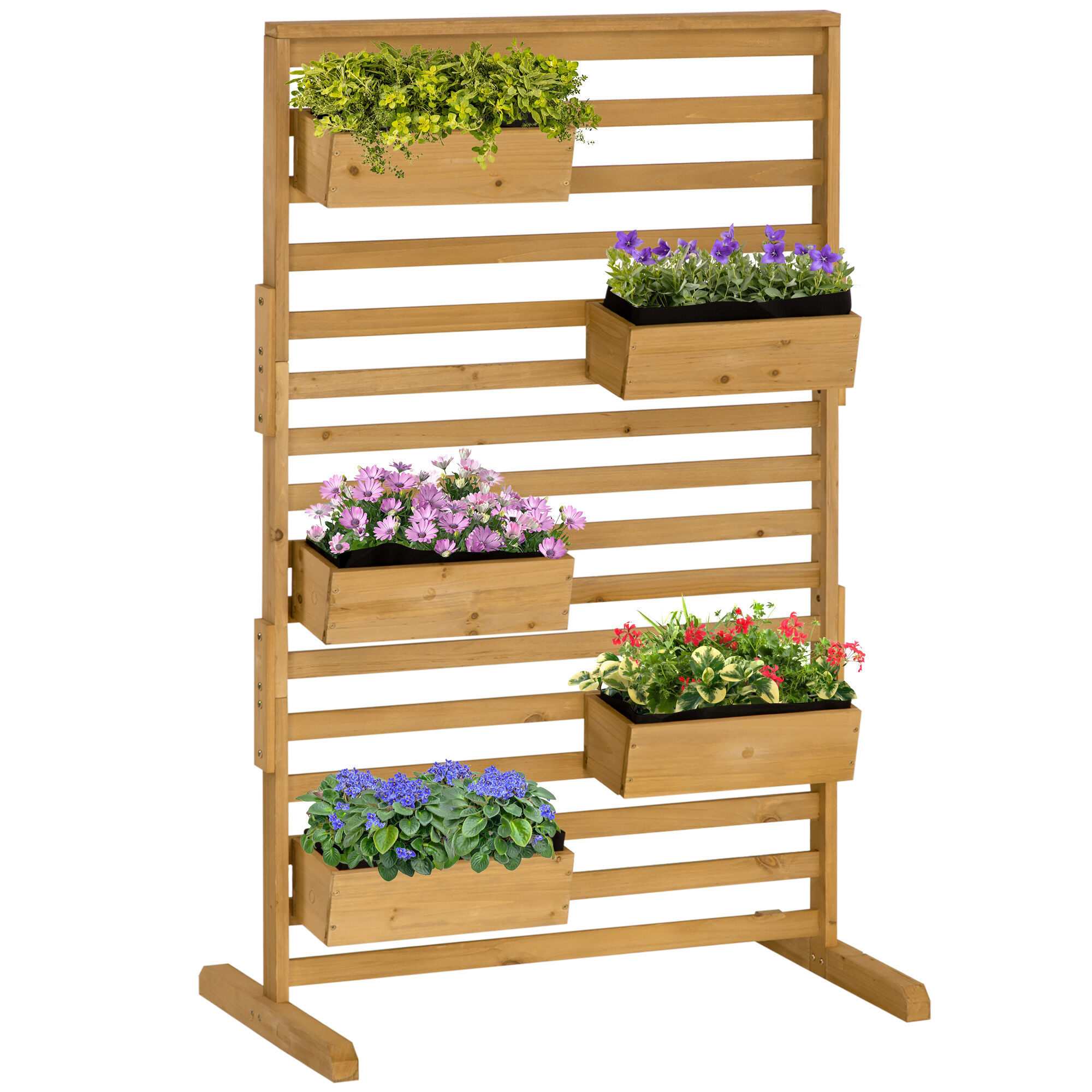 Outsunny Outdoor Plant Stand with 5 Hanging Flower Boxes for Climbing Plants, Freestanding Wooden Lattice for Patio, Porch
