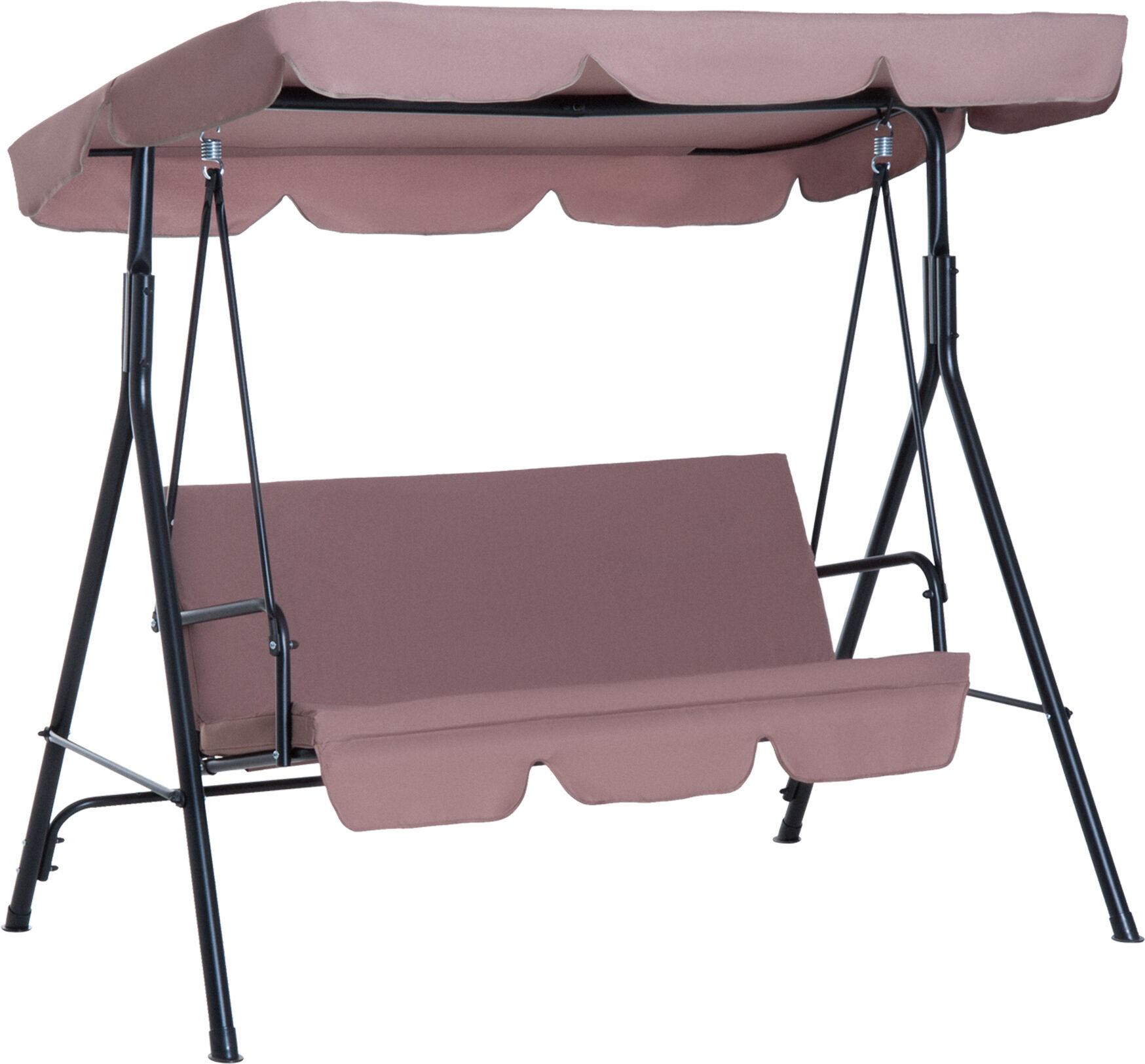 Outsunny 3-Seat Outdoor Porch Swing, with Adjustable Tilt Canopy and Cushion, 2 Armrests and Anti-Slip Pads, for Garden, Balcony, Brown   Aosom.com