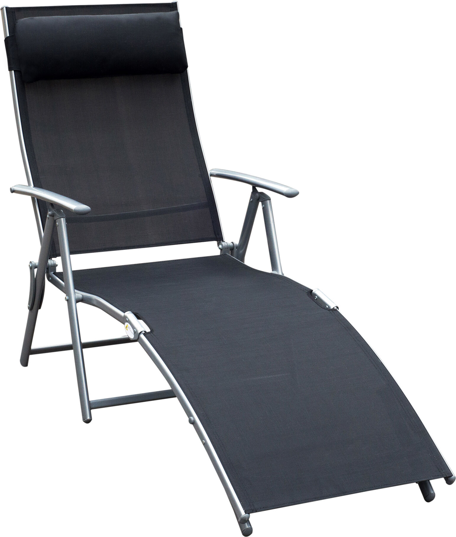 Outsunny Outdoor Folding Chaise Lounge Chair, Portable Lightweight Reclining Sun Lounger with 7-Position Adjustable Backrest & Pillow for Patio, Black