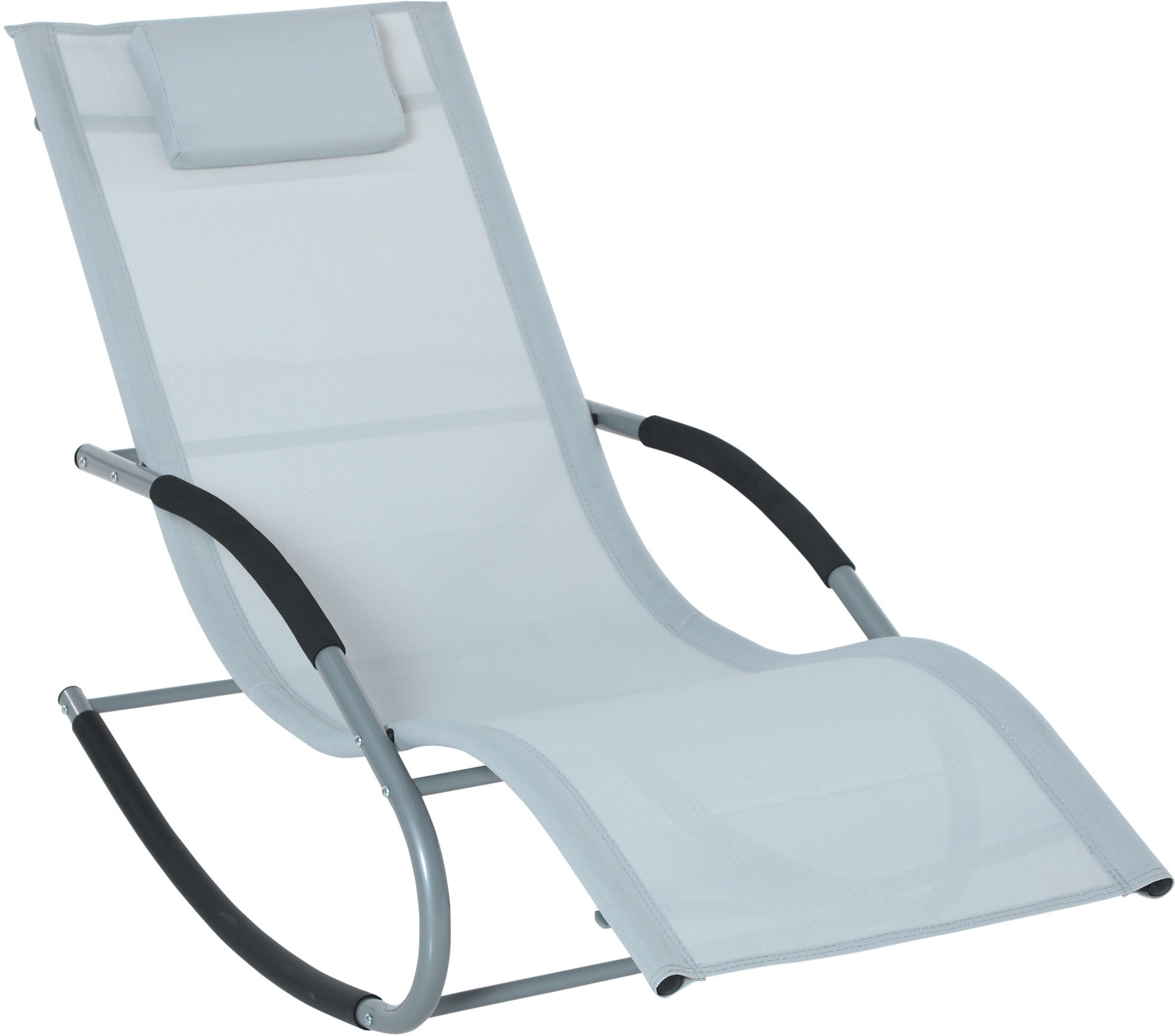 Outsunny Zero Gravity Rocking Chair Outdoor Chaise Lounge Chair Recliner with Detachable Pillow & Weather-Fighting Fabric for Patio, Deck, Pool, Grey