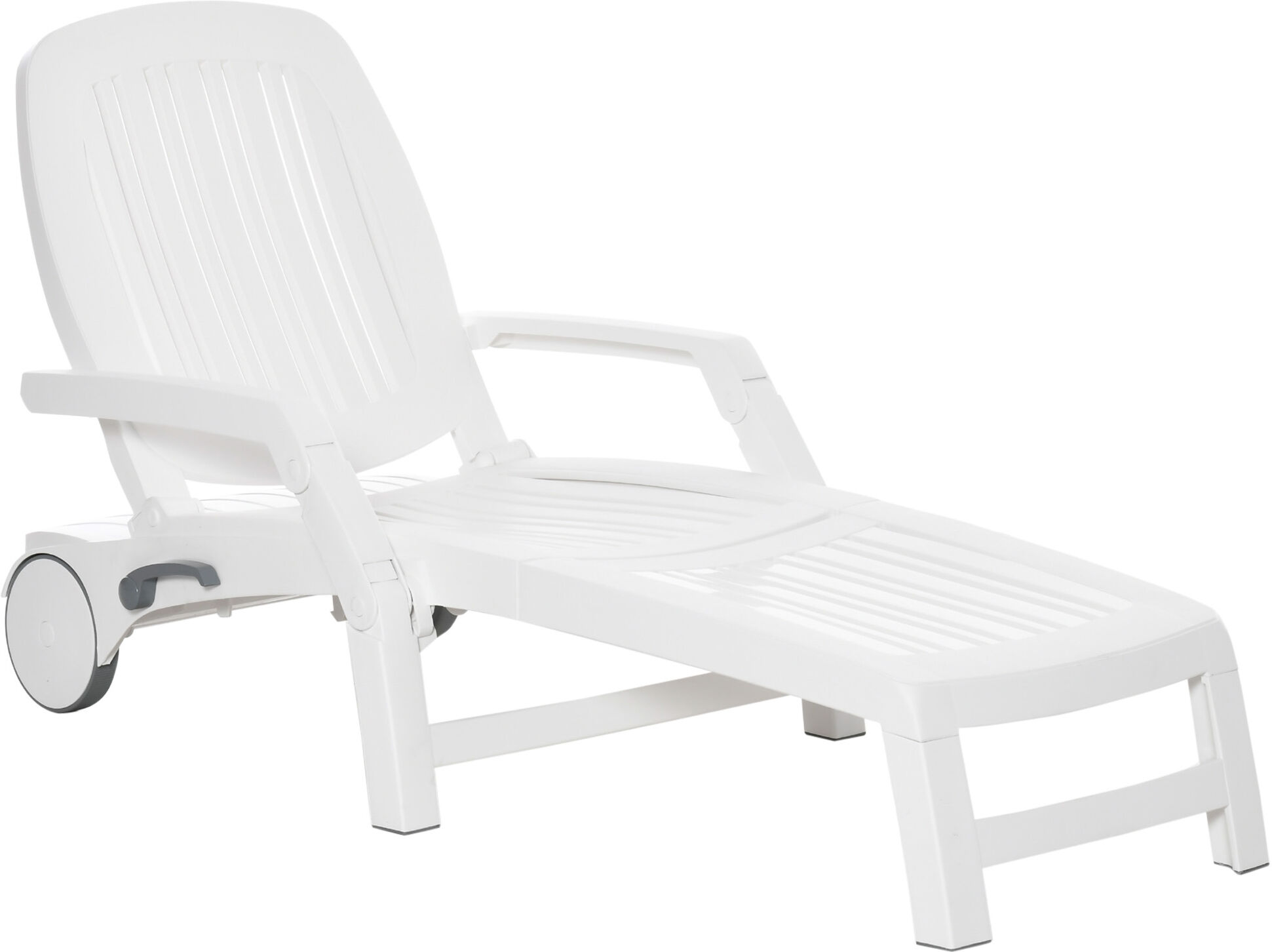 Outsunny Outdoor Chaise Lounge Chair White with Wheels and Storage Box 5-Position Recliner for Garden Beach   Aosom.com