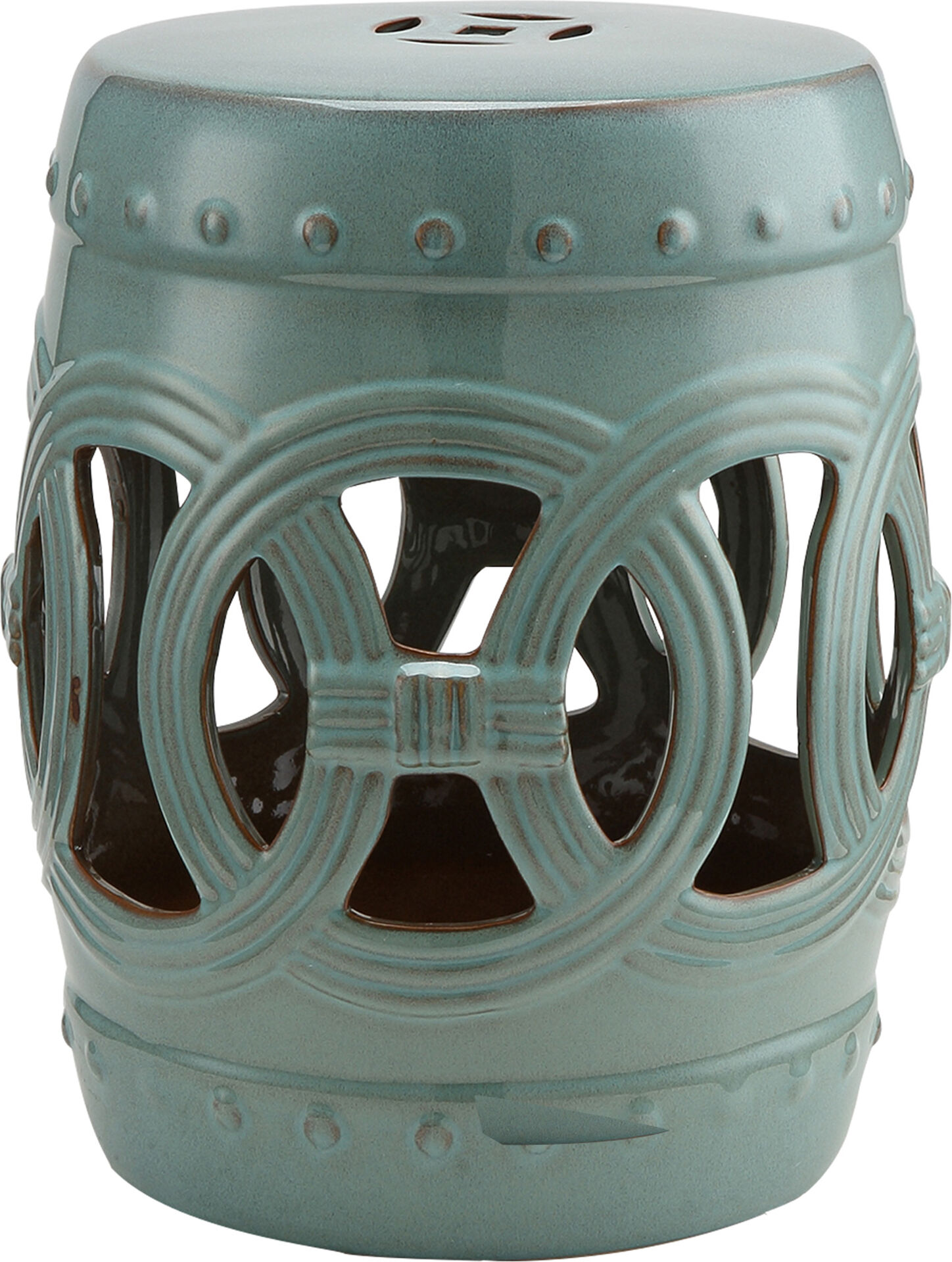 Outsunny Ceramic Side Table Stool Antique Blue Knotted Ring Design Glazed Durable Material   Aosom.com