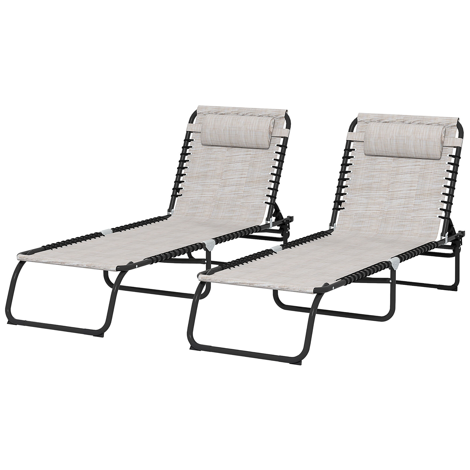 Outsunny 2 Pieces of 4-Position Reclining Beach Chair Chaise Lounge Folding Chair - Cream White