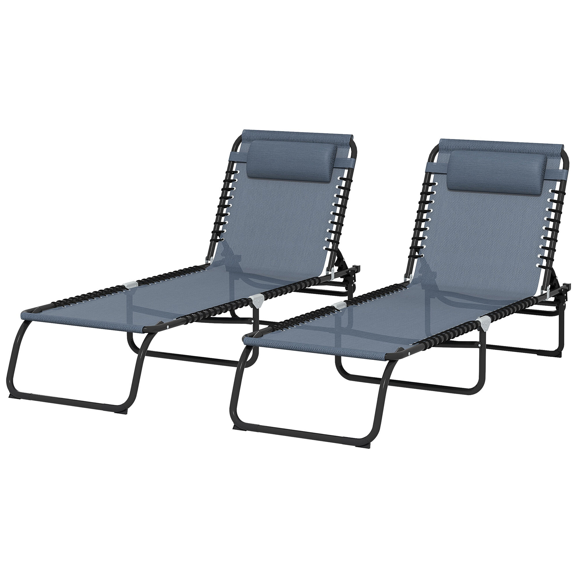 Outsunny 2 Pieces of 4-Position Reclining Beach Chair Chaise Lounge Folding Chair - Gray