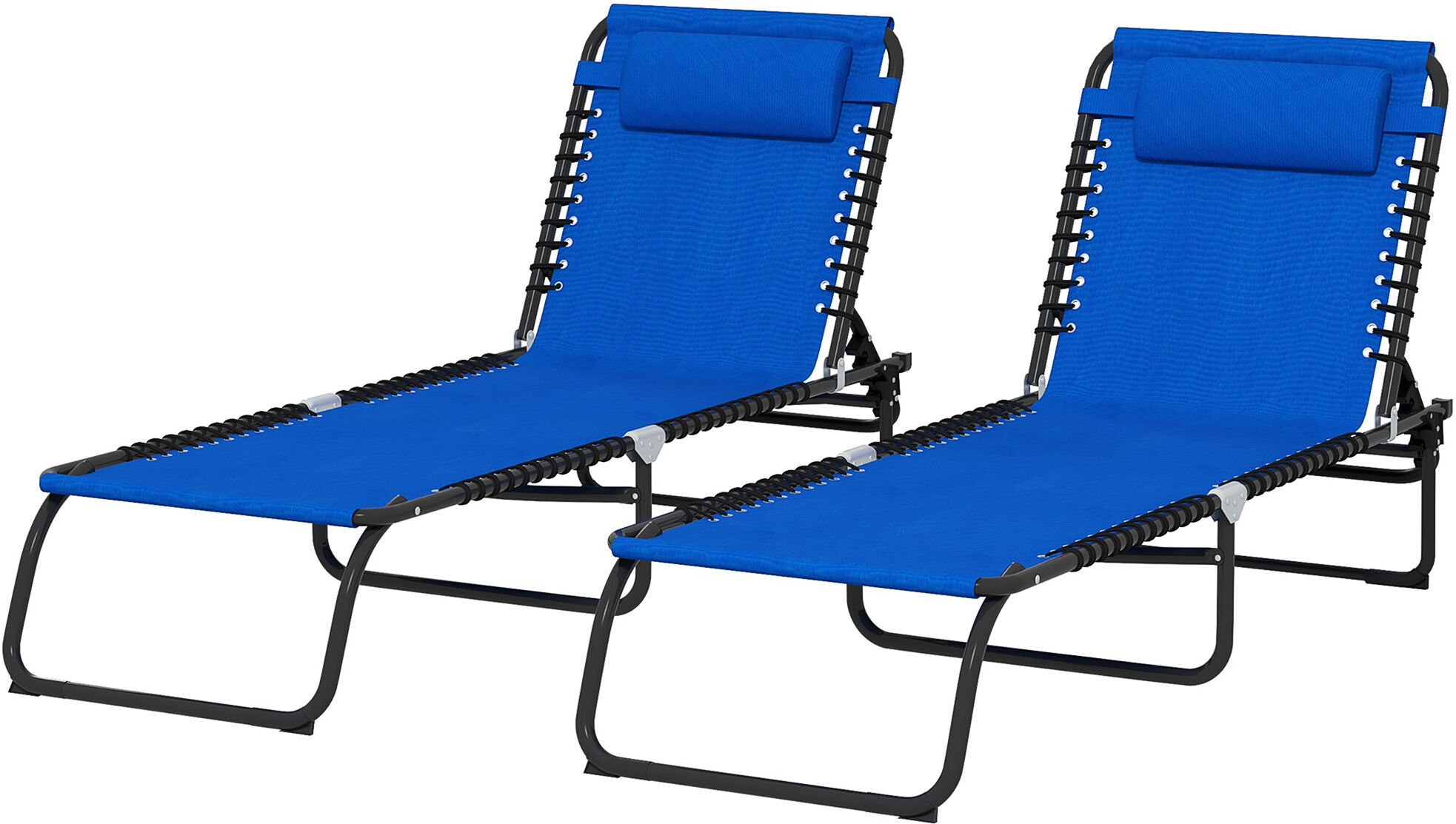 Outsunny 2 Pieces of 4-Position Reclining Beach Chair Chaise Lounge Folding Chair - Blue