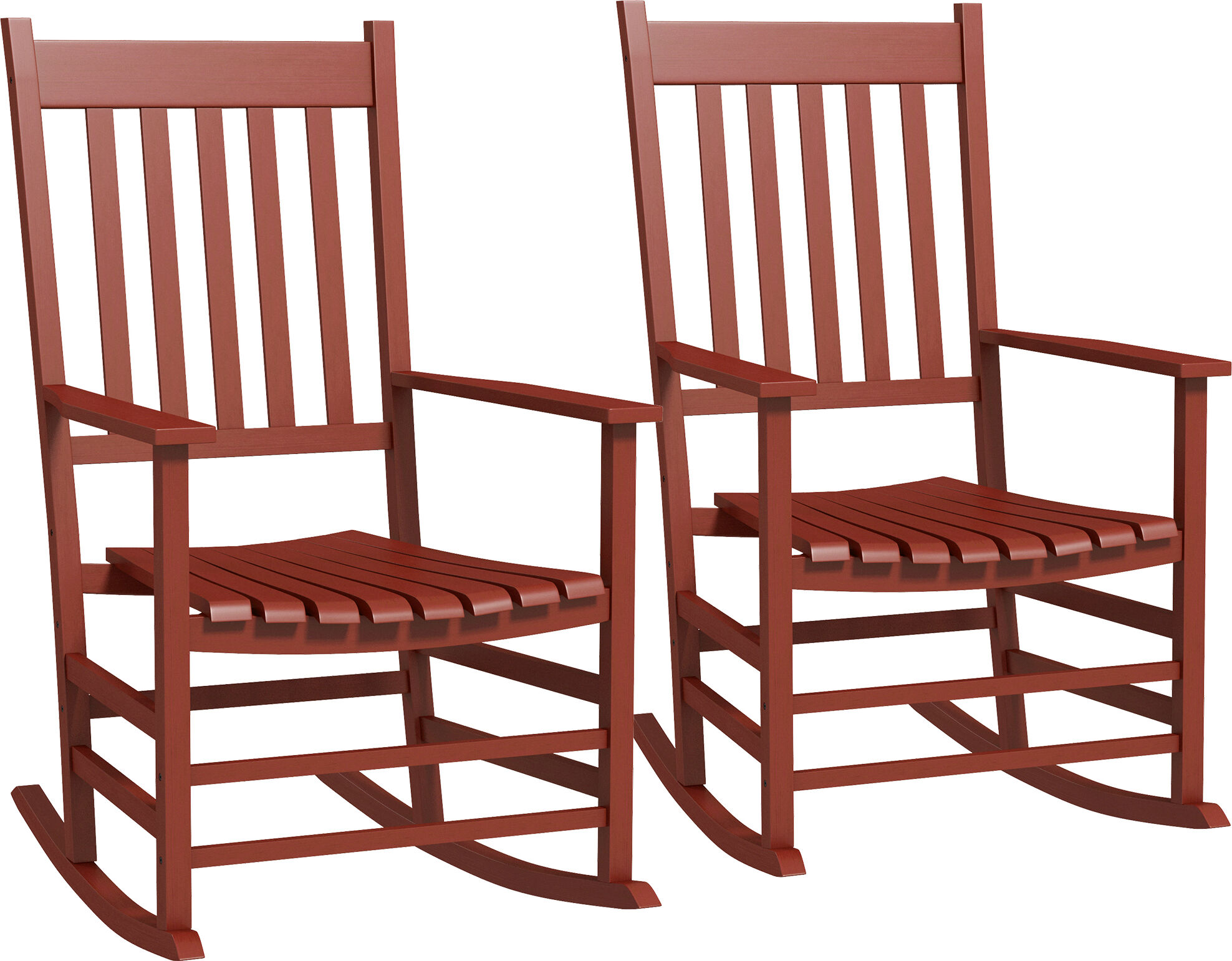 Outsunny Wooden Rocking Chair Set, Outdoor Rocker Chairs w/ Curved Armrests, Slatted Seat for Garden, Porch, Patio, Supports Up to 352 lbs., Wine Red