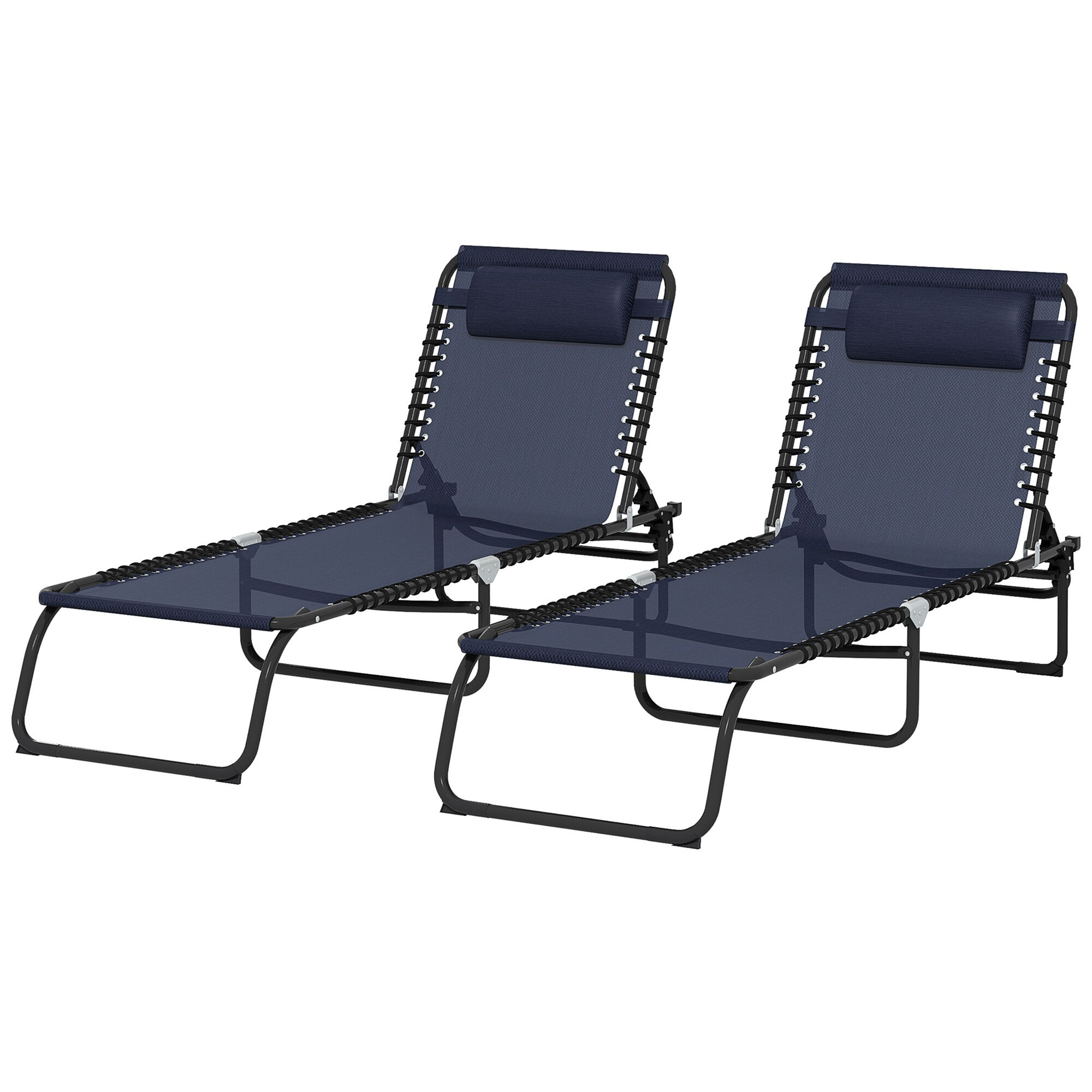 Outsunny 2 Pieces of 4-Position Reclining Beach Chair Chaise Lounge Folding Chair - Dark Blue
