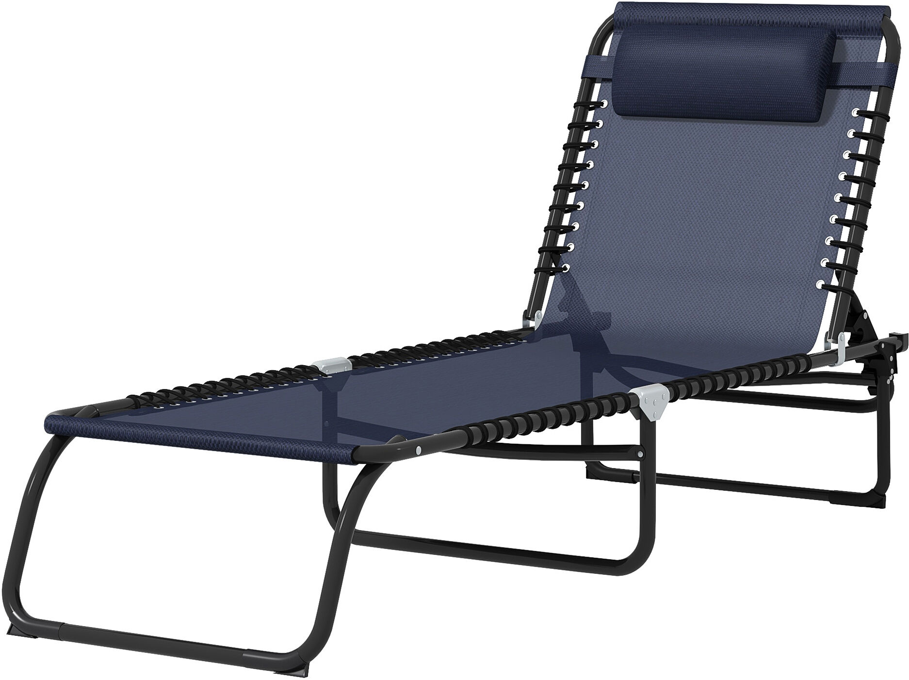 Outsunny 4-Position Reclining Beach Chair Chaise Lounge Folding Chair - Dark Blue