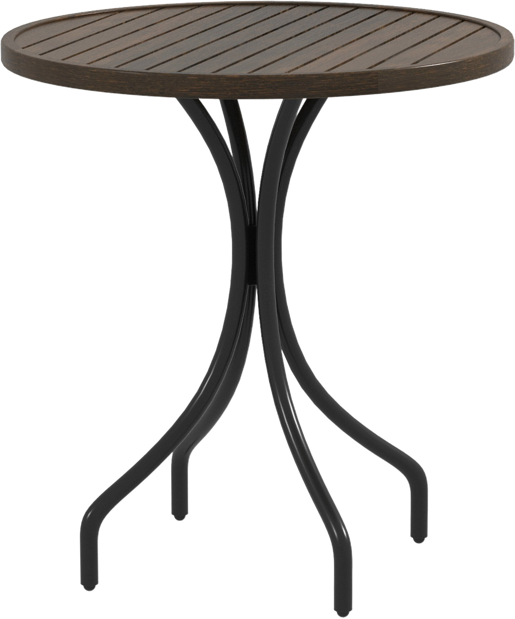 Outsunny Round Patio Side Table 26 Steel Frame Slat Top Outdoor Garden Table Distressed Brown   Aosom.com