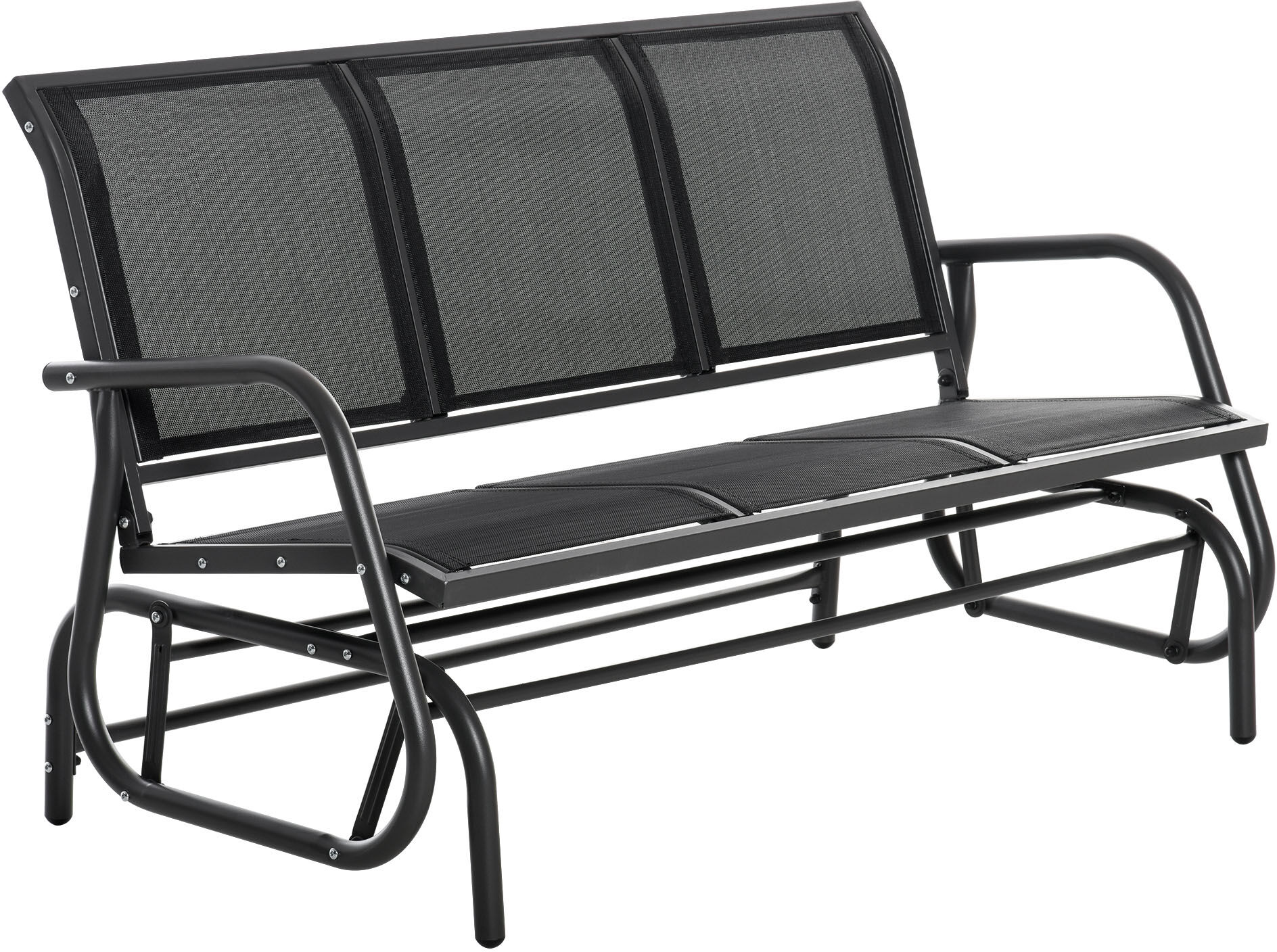 Outsunny 3-Person Outdoor Patio Glider Bench, Porch Glider Swing with 3 Seats, Breathable Mesh Fabric, Metal Frame, Black