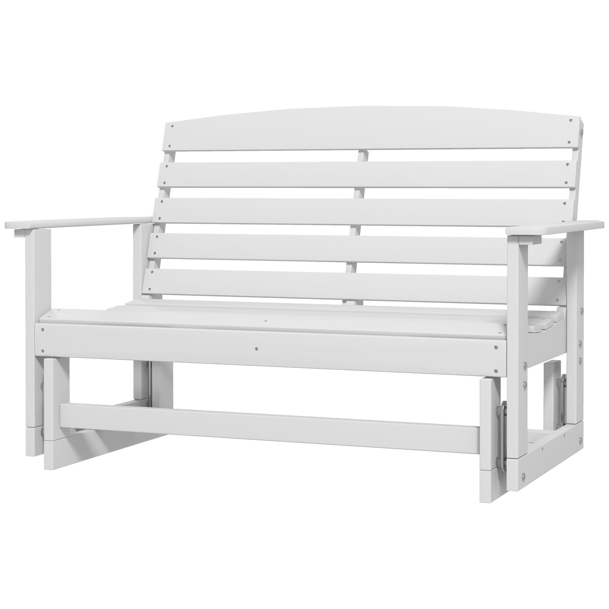 Outsunny 2-Person Glider Bench, with All-Weather HDPE Slatted Design, Smooth Motion, Supports Up to 528 lbs., for Patio, Garden, White   Aosom.com