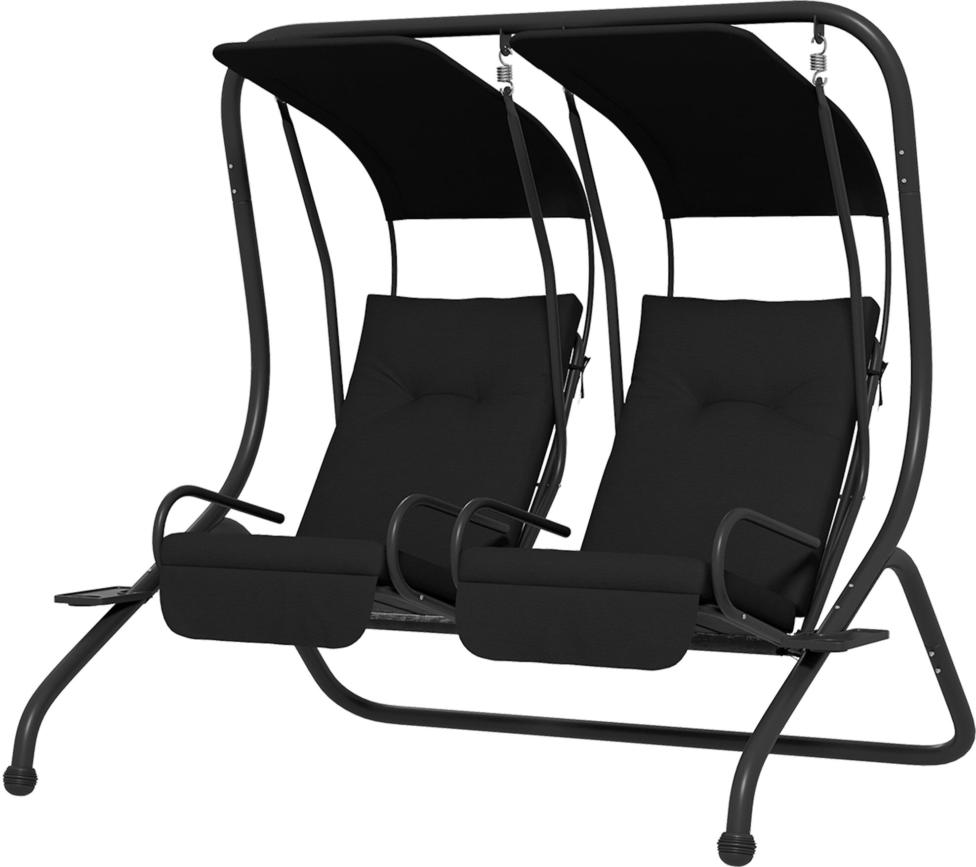 Outsunny 2-Seat Outdoor Porch Swing, with Independent Seat Swing, Cushion, Anti-Slip Foot Pads, Cup Trays, for Patio, Garden, Black   Aosom.com