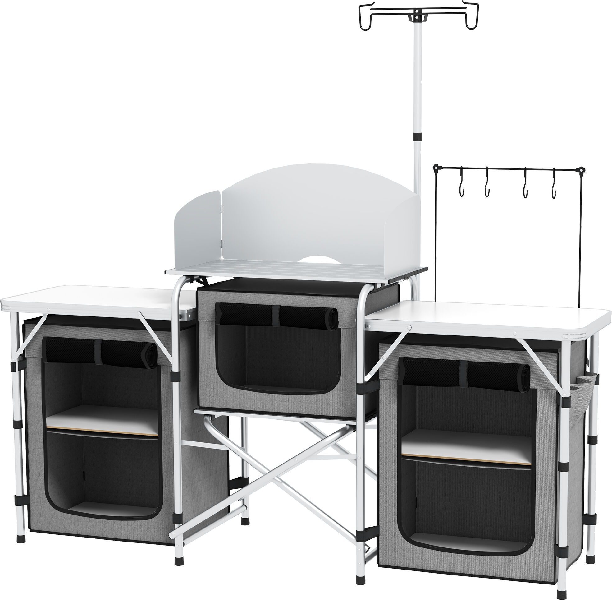 Outsunny Portable Camping Kitchen Table with Storage Windshield for BBQ Picnic Gray   Aosom.com