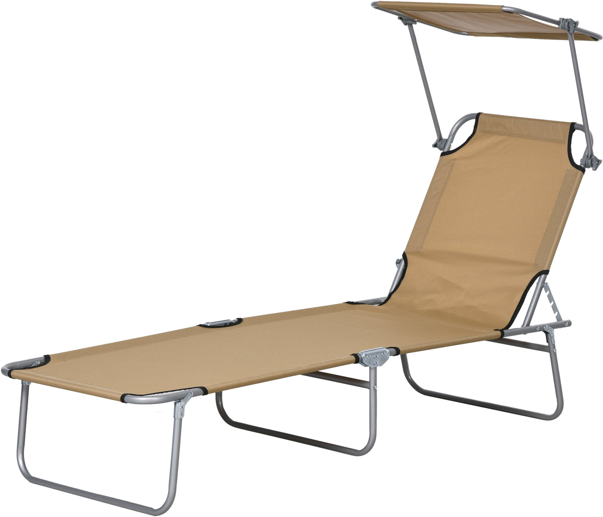 Outsunny Outdoor Pool Chaise Lounge Chair, Folding Tanning Chair with Sun Shade, Tan