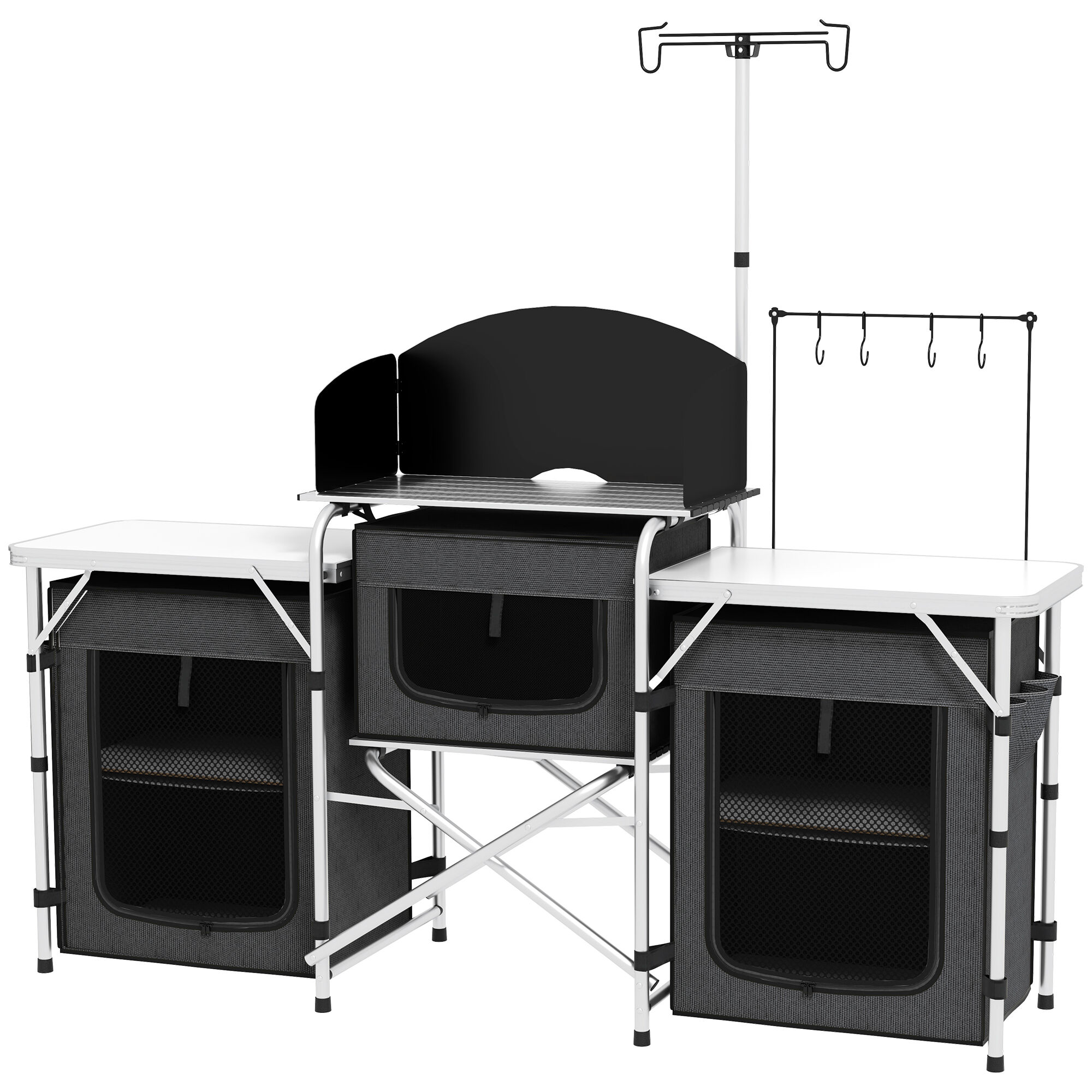 Outsunny Portable Camping Kitchen Table with Storage Windshield for BBQ Picnic Black   Aosom.com