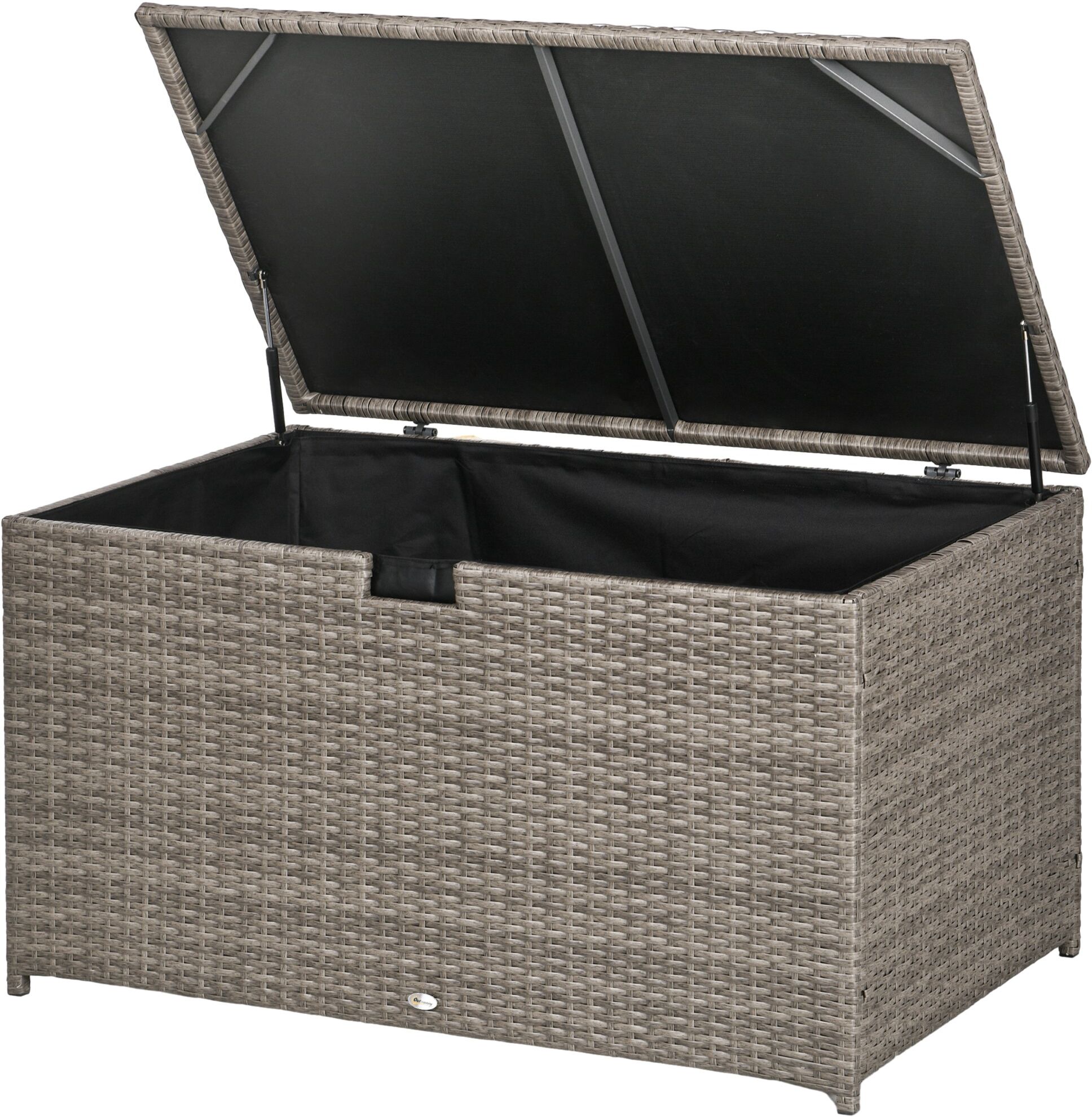 Outsunny 113 Gallon Outdoor Storage Box, Rattan Deck Box for Indoor, Patio Furniture Cushions, Pool Toys, Garden Tools, Gray