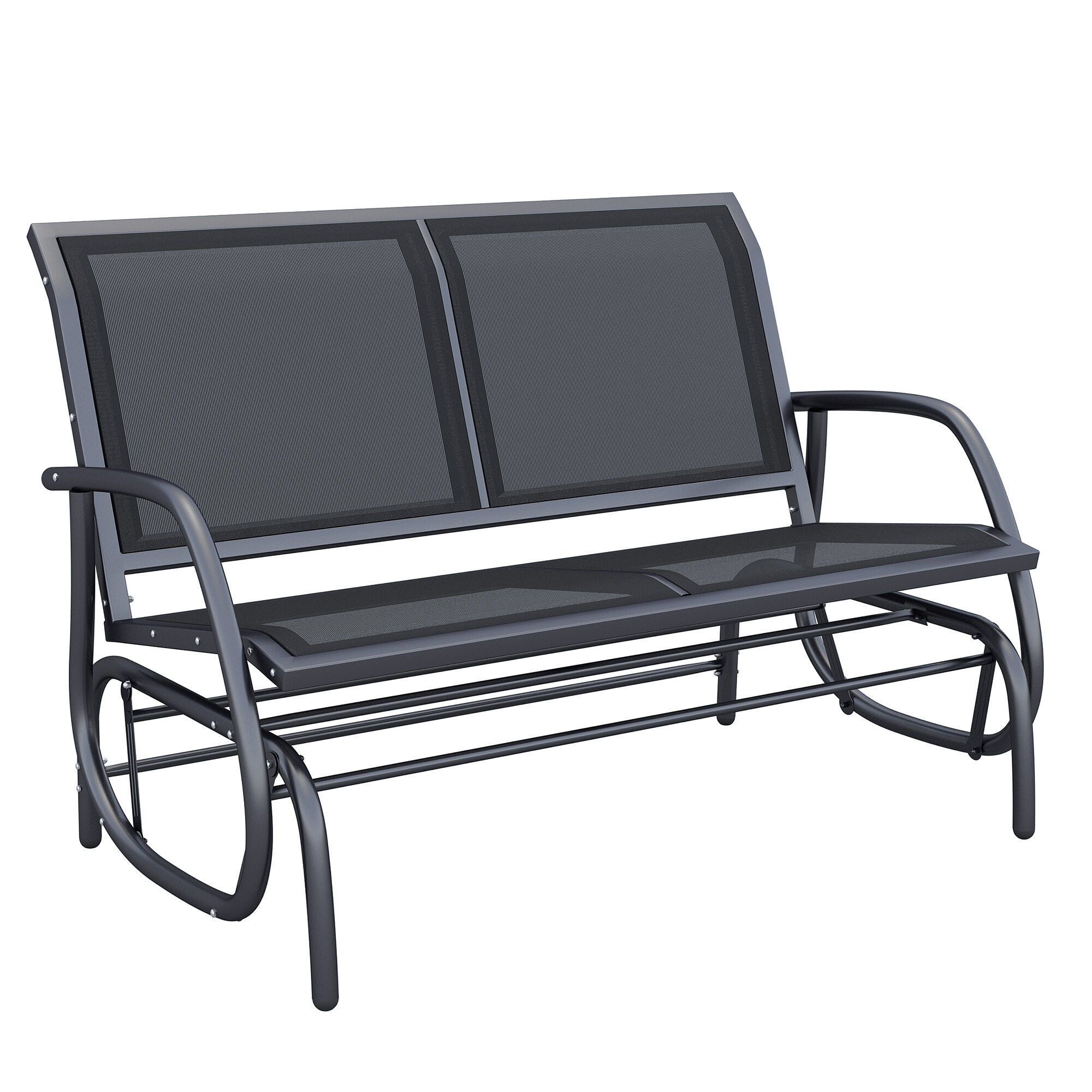 Outsunny Outdoor Glider Rocking Chair for 2, Patio Bench Swing with Steel Frame, Ideal for Garden, Porch - Black   Aosom.com