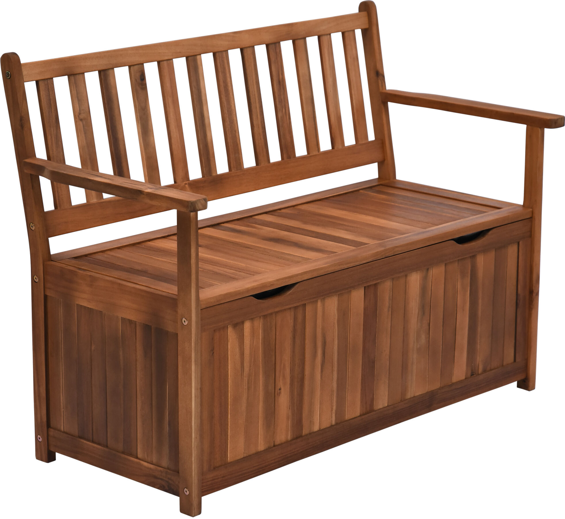 Outsunny Outdoor Storage Bench 41 Gallon Wooden Deck Box Teak with PE Lining Perfect for Garden Tools   Aosom.com