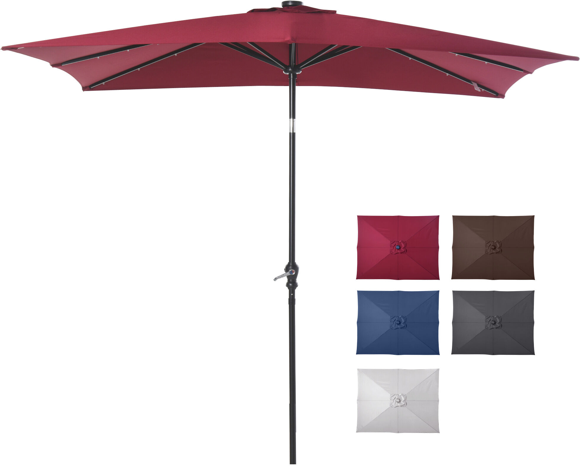 Outsunny 9ft Patio Umbrella Outdoor Table Market Umbrella with Crank & Solar Lights for Garden, Lawn, Deck, Backyard & Pool, Red