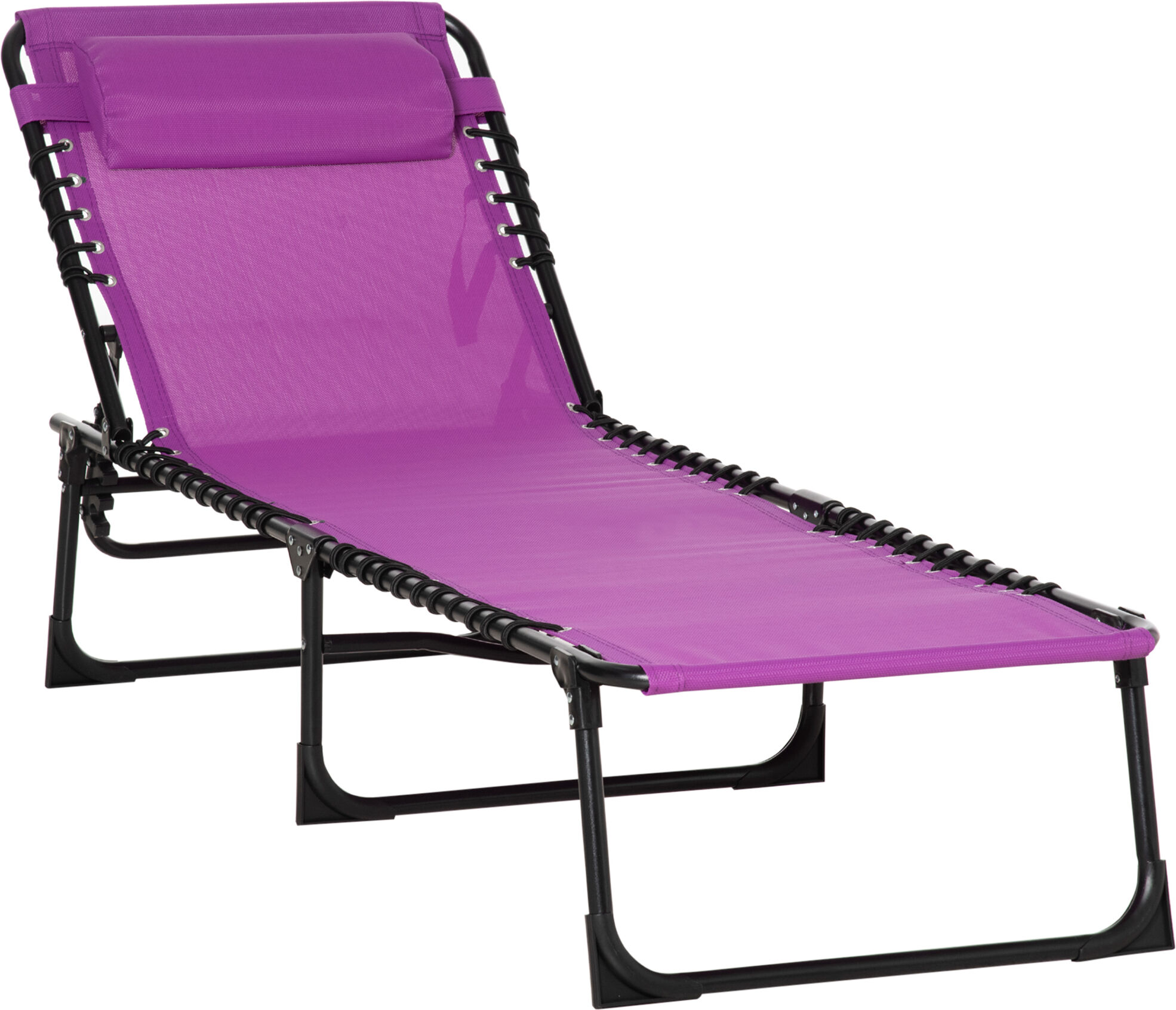 Outsunny Folding Chaise Lounge Chair, 4-Position Backrest, Pillow, Breathable Mesh for Patio, Garden Sun, Poolside, Purple   Aosom.com