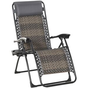 Outsunny Outdoor Zero Gravity Folding Lounge Chair with Headrest, Cup and Phone Holder for Garden, Balcony, Deck, Grey