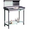 Outsunny Potting Bench Outdoor, with Removable Sink, Blackboard, Open Shelf Storage, Grid Backboard, for Garden, Backyard, Light Gray   Aosom.com