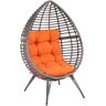 Outsunny Teardrop Wicker Lounge Chair with Soft Cushion, PE Rattan Egg Cuddle Chair with Height Adjustable Knob for Backyard, Living Room, Orange