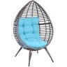 Outsunny Teardrop Wicker Lounge Chair with Soft Cushion, PE Rattan Egg Cuddle Chair with Height Adjustable Knob for Backyard, Patio, Sky Blue