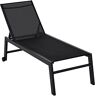 Outsunny Chaise Lounge Chair Black with Wheels Adjustable Backrest Breathable for Sunbathing Patio   Aosom.com