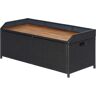 Outsunny Patio Storage Bench with Wooden Seat Black Wicker Outdoor Furniture Gas Spring Rattan Container for Tools   Aosom.com