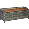 Outsunny Outdoor Storage Bench Wicker Deck Boxes with Wooden Seat, Gas Spring, Rattan Container Bin with Lip, Ideal for Storing Tools, Mixed Grey