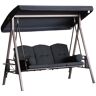 Outsunny Patio Swing 3-Person Steel Canopy Bench with Side Trays Padded Comfort in Black   Aosom.com