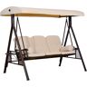 Outsunny 3-Seat Porch Swing Chair, Outdoor Porch Swing Glider for Patio with Canopy, Removable Cushions & Side Trays for Garden Backyard, Beige