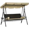 Outsunny 3-Seat Outdoor Porch Swing, with Adjustable Canopy, Removable Cushion, Pillows, Adjustable Shade, and Rattan Seat, Khaki   Aosom.com