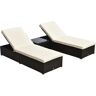 Outsunny Outdoor Lounge Chairs Set of 2 with 5-Level Angles Adjust Backrest, Thick Cushions, & Matching Table, for Pool Side, Cream White