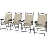Outsunny 4 Piece Folding Patio Camping Chair Set, Sports Chairs for Adults with Armrests, Mesh Fabric Seat for Lawn, Beige