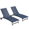 Outsunny Chaise Lounge Outdoor 2PC Lounge Chair with Wheels Dark Blue   Aosom.com