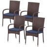 Outsunny Stackable PE Rattan Outdoor Dining Chairs with Cushion, Patio Wicker Dining Chair with Armrests & Backrest, Blue