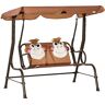 Outsunny Kids Patio Swing Chair with Monkey Pattern 2-Seat Outdoor Porch Bench for Toddlers Canopy & Seat Belt Coffee 3-6 Years   Aosom.com