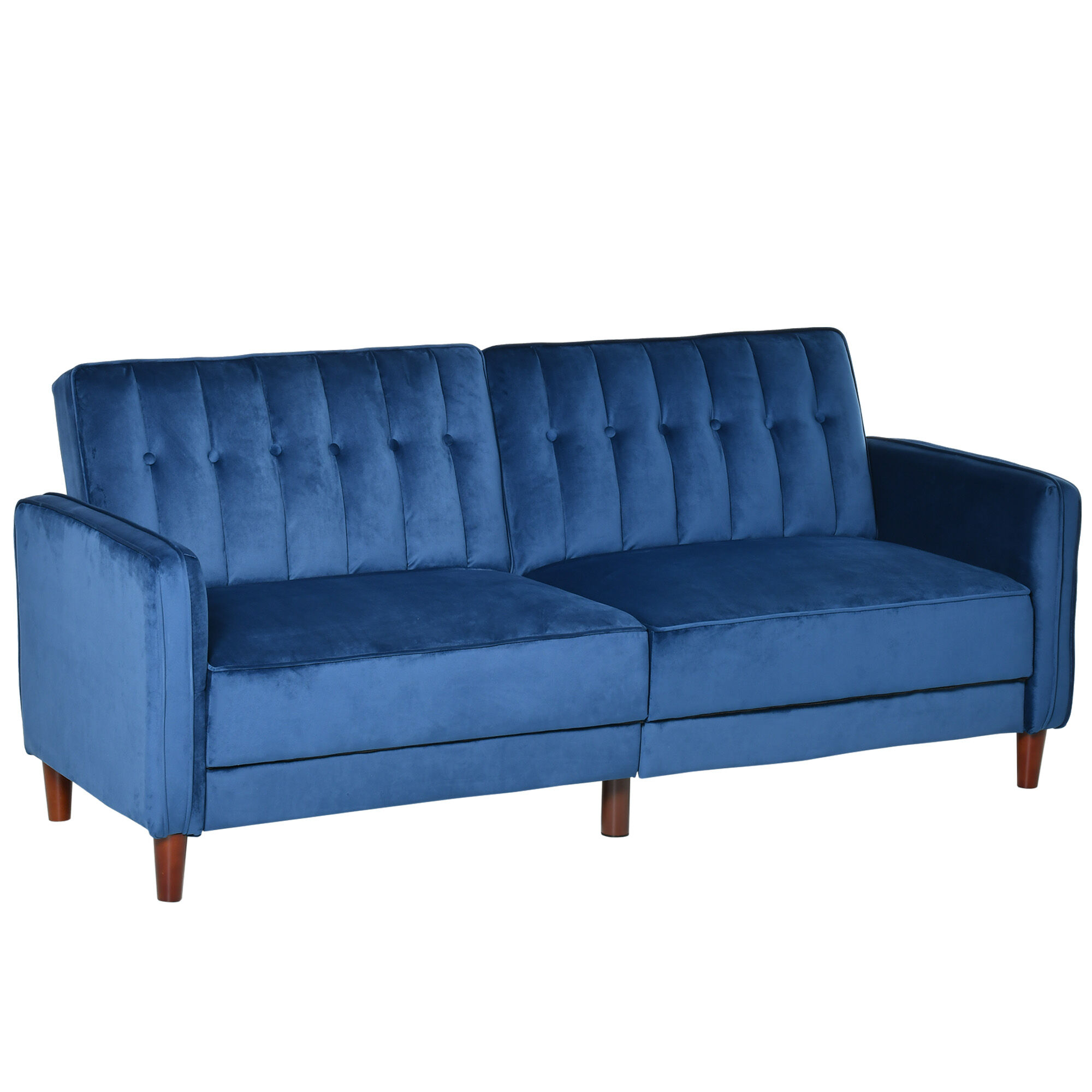 HOMCOM Convertible Sofa Sleeper Chair with Split Back Design Recline, Thick Padded Velvet-Touch Cushion Seating and Wood Legs, Blue