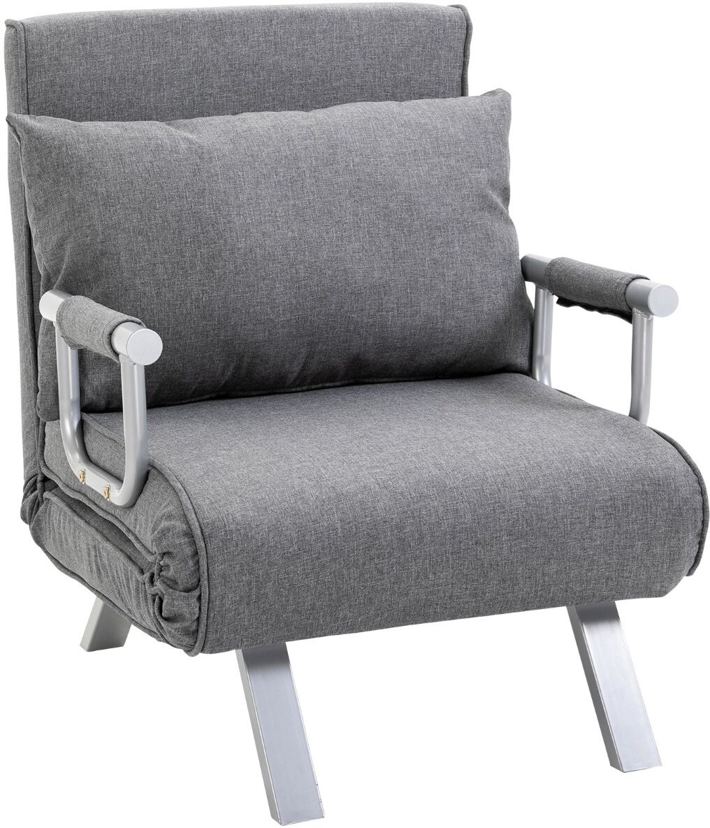 HOMCOM Folding Convertible Sofa Bed Sleeper Chair 5 Position Light Grey Steel Frame   Aosom.com