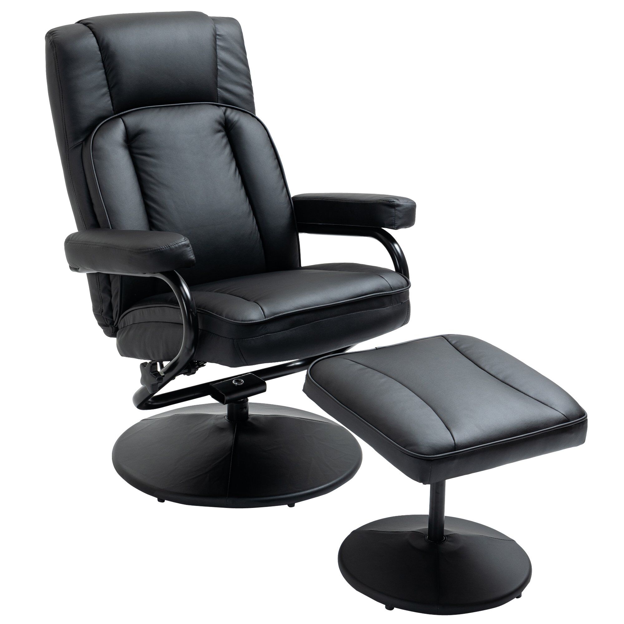 HOMCOM Swivel Recliner Black Manual PU Leather Armchair with Ottoman for Living Room Office Bedroom   Aosom.com