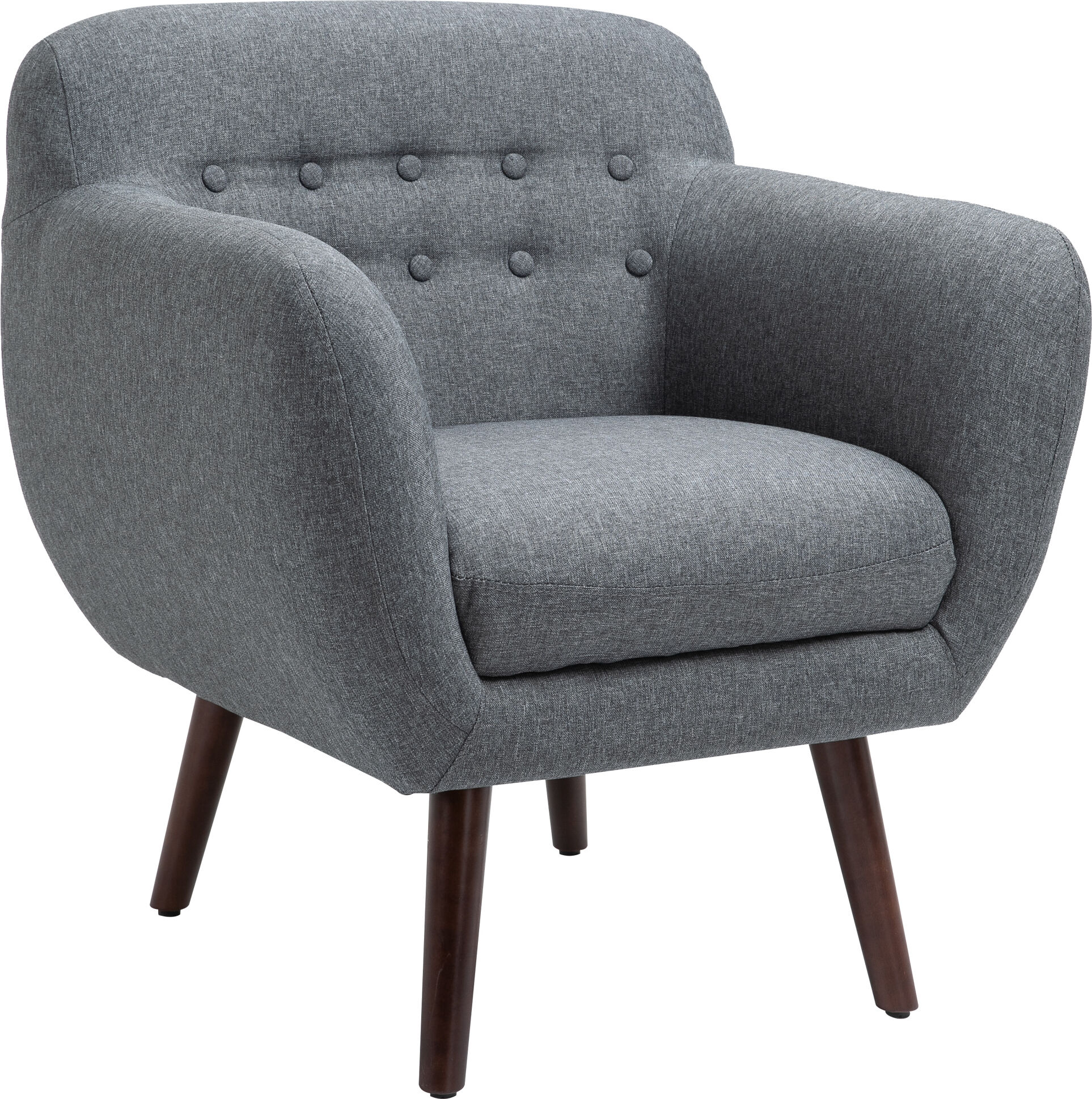 HOMCOM Accent Chair Linen-Touch Tufted Armchair Upholstered Leisure Lounge Sofa Club Chair with Wood Legs, Grey/Walnut