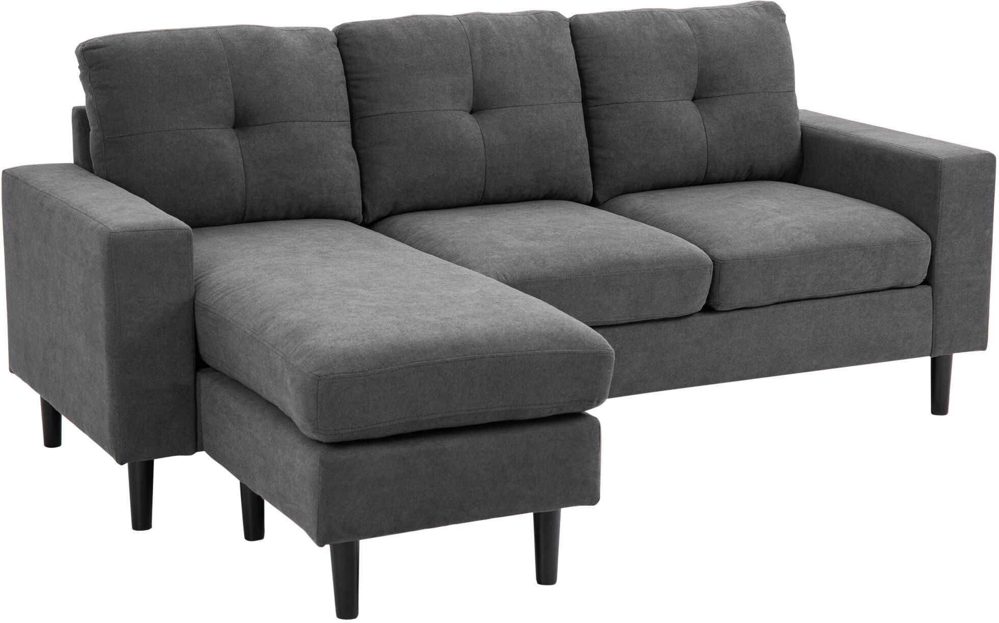 HOMCOM L-Shape 3 Seater Fabric Sofa Couch 1 Chaise Longue 1 Loveseat with Rubber Wood Leg and Thick Sponge Cushion Armrest for Room Office Dark Grey