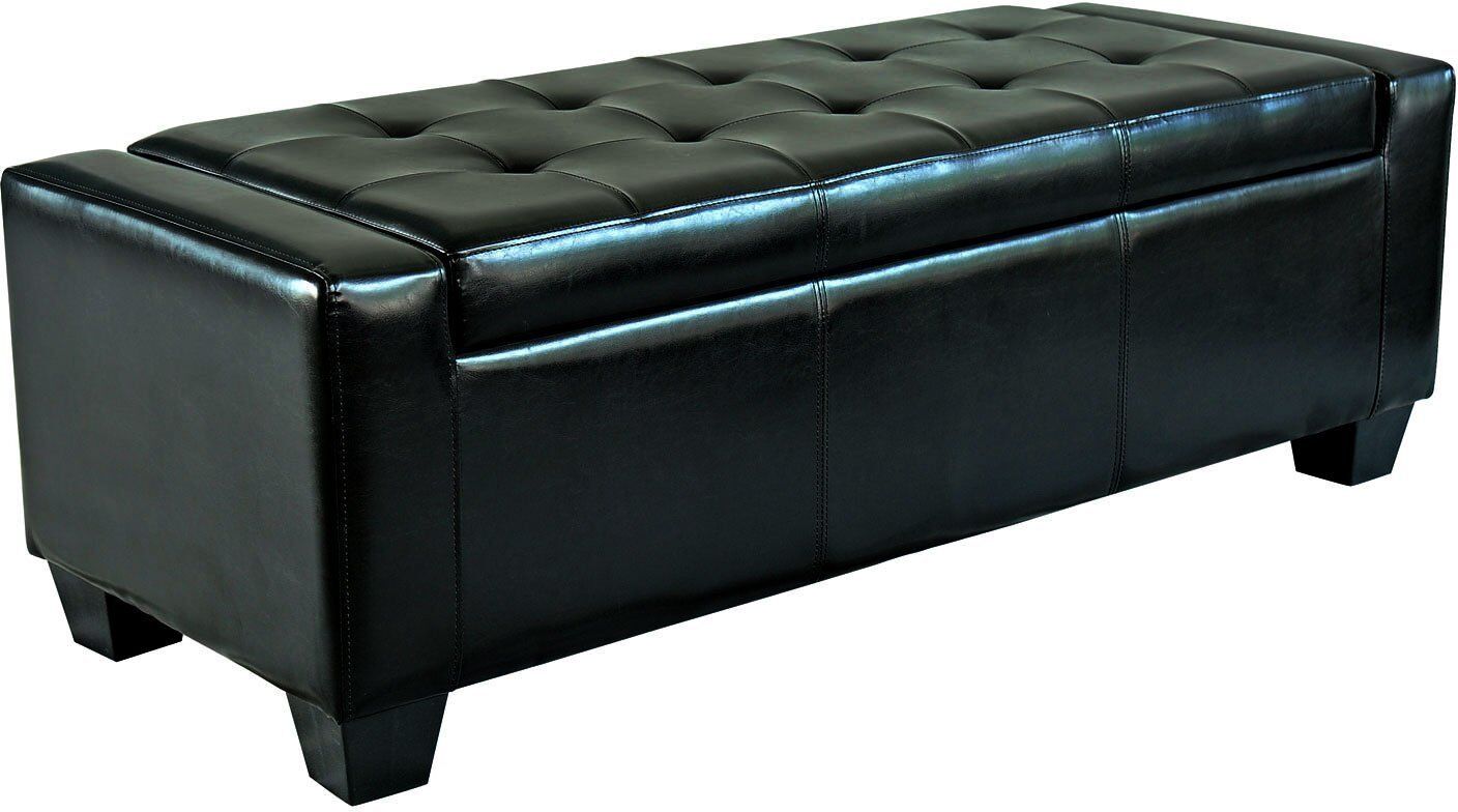 HOMCOM Storage Ottoman 50.5" Tufted, Faux Leather, Rectangular for Living Room, Entryway, Bedroom - Black   Aosom.com